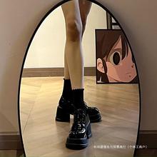 黑色厚底小皮鞋女款夏季增高粗跟玛丽珍鞋松糕圆头美式高跟乐福鞋