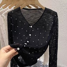 大朗针织毛衫波点印花宽松薄款外搭开衫长袖v领防晒上衣女春夏季