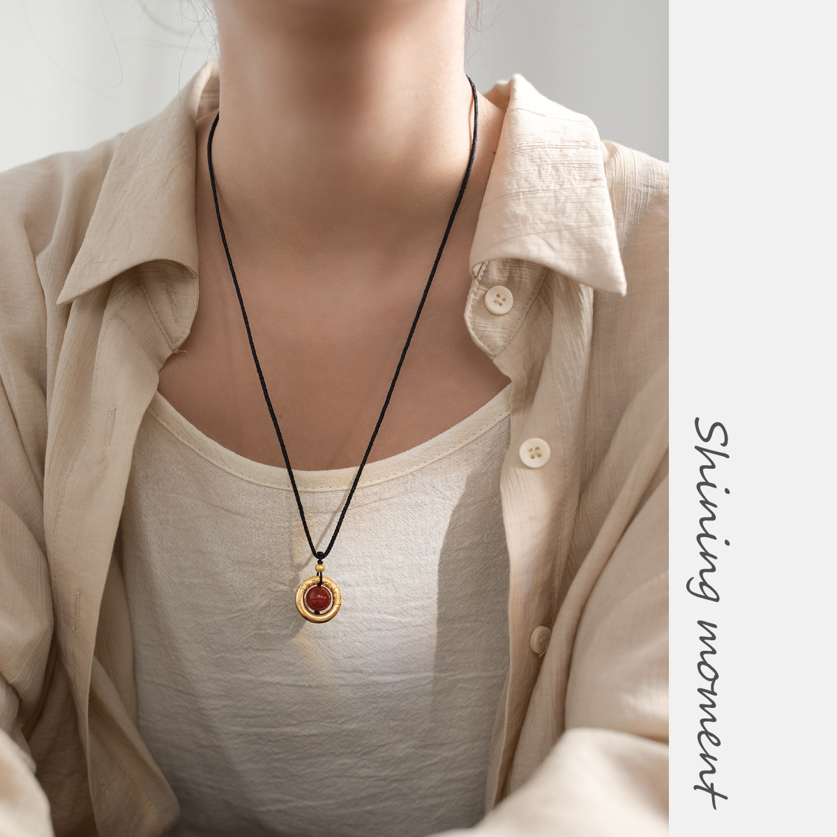 s925银简约红玛瑙金色花纹圈项链diy手串手工编织项链c0856-阿里巴巴