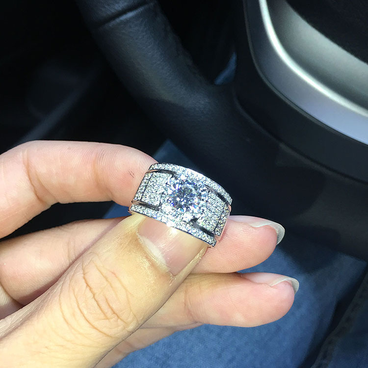 wish个性群镶微镶满钻锆石宽版大戒指男士奢华满臂镶土豪男人钻戒