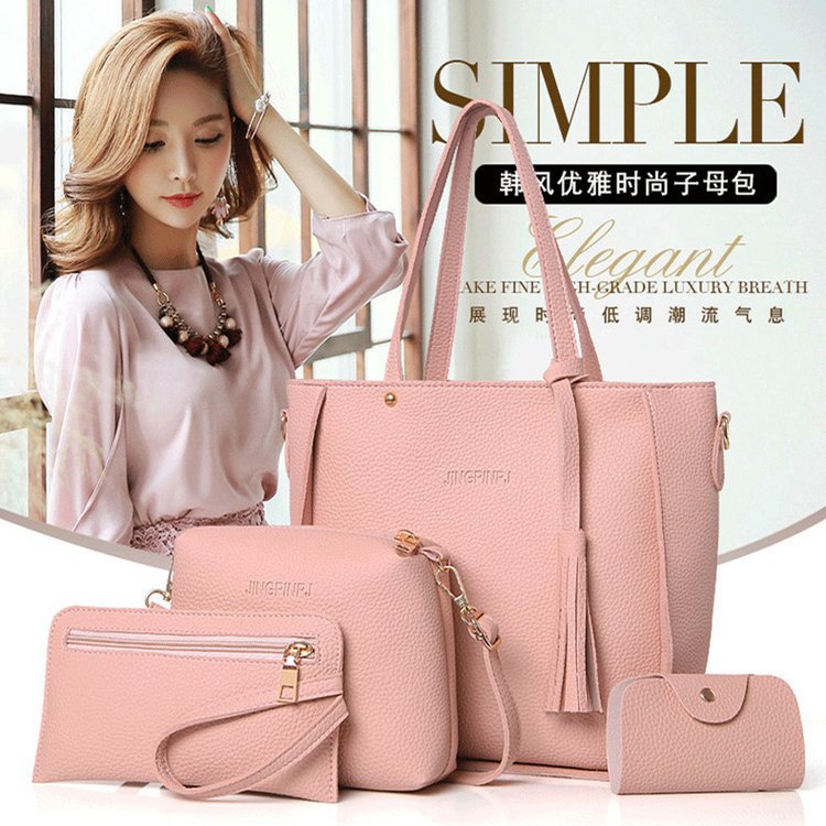 One Piece Dropshipping 2023 New Fashion Four-Piece Bag Solid Color Pu Handbag Single Bag Messenger Bag Factory