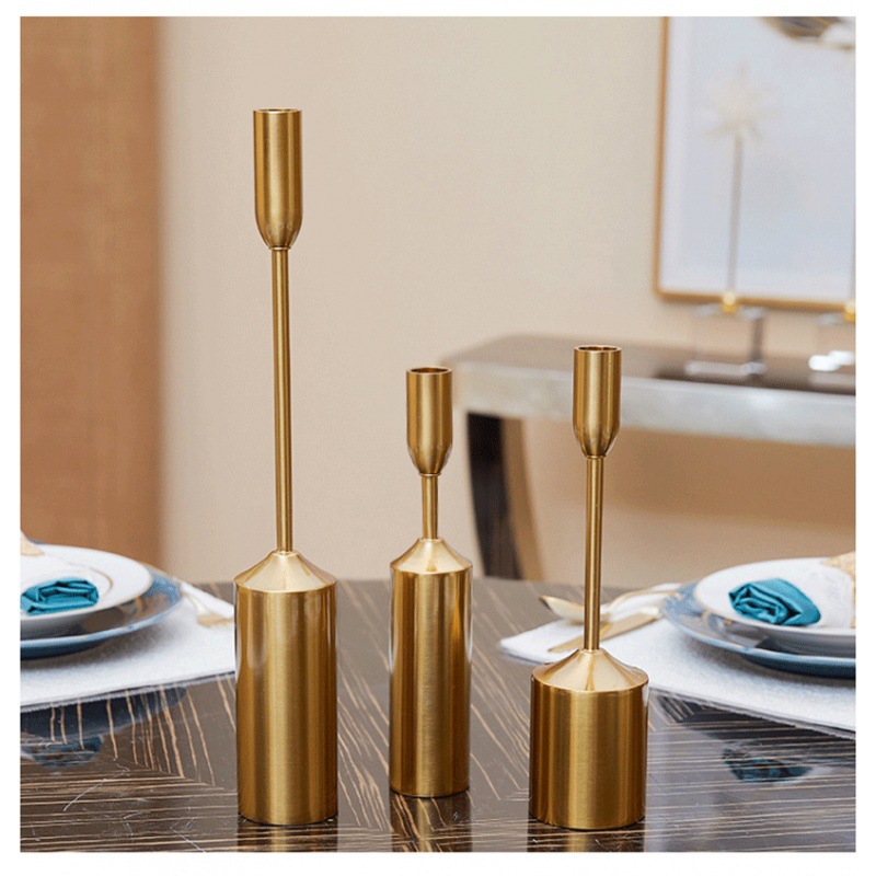 欧式跨境蜡烛台摆件铜色家居客厅样板间餐桌烛台装饰品摆设六件套