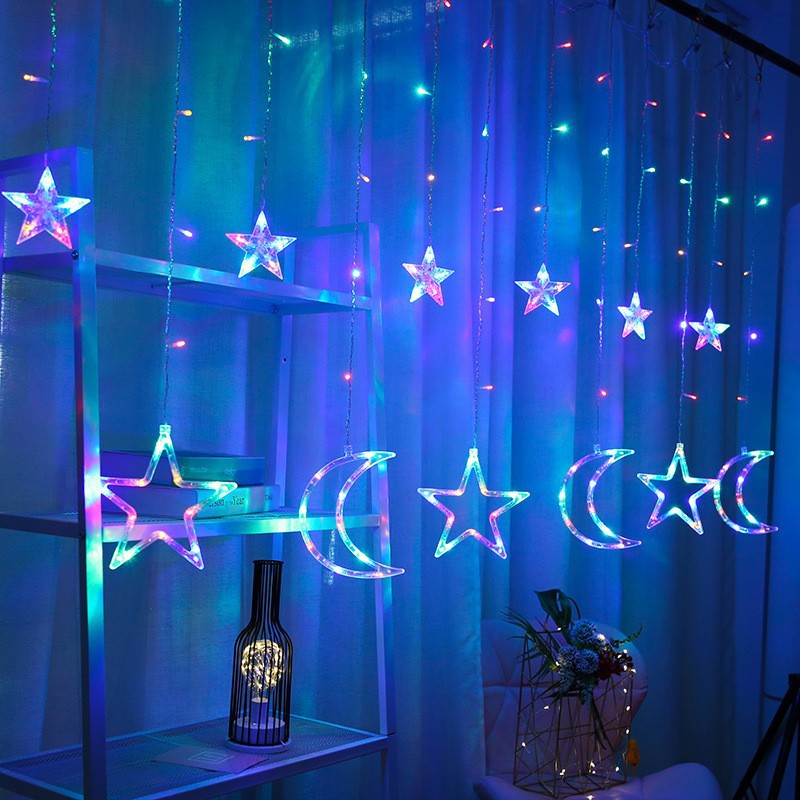 Amazon Led Star Moon Curtain Light Birthday Party Layout Christmas Festival Waterproof Decorative Curtain Light