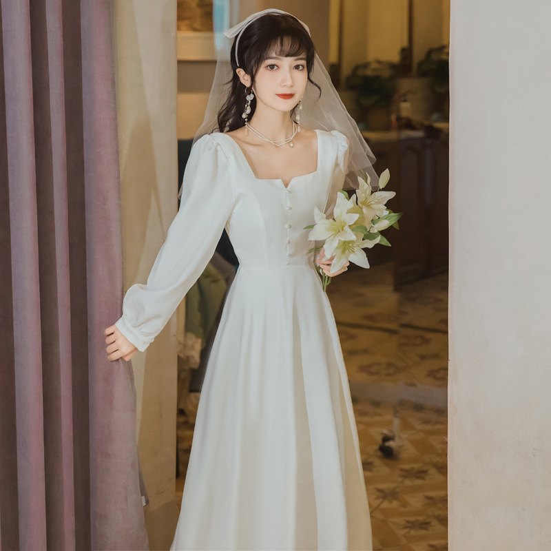 轻婚纱小礼服领证登记小白裙日常小个子登记照衣服平时可穿结婚照