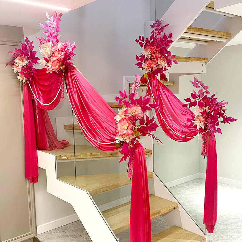 wedding stair handrail decorative colored ribbon wedding supplies latte art wedding room layout balloon set wedding romantic and creative
