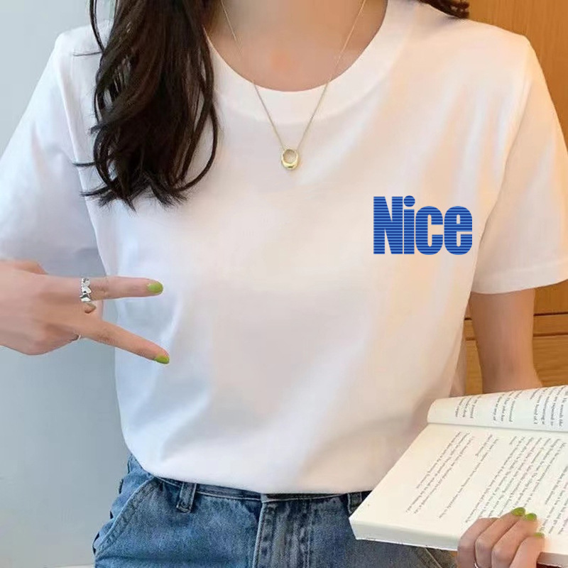 2024 summer new women‘s cotton loose round neck white short-sleeved t-shirt women‘s casual top bottoming shirt stall