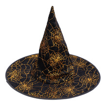 舞会派对帽万圣节巫婆巫师帽子魔法师帽成人黑色金粉彩绘巫婆帽子
