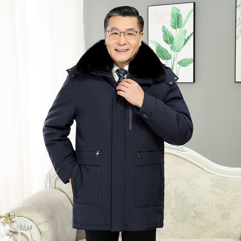 Middle-Aged and Elderly Hooded down Jacket Men's Winter New Thickened Detachable Liner Daddy Men's Outfit Mid-Length Coat