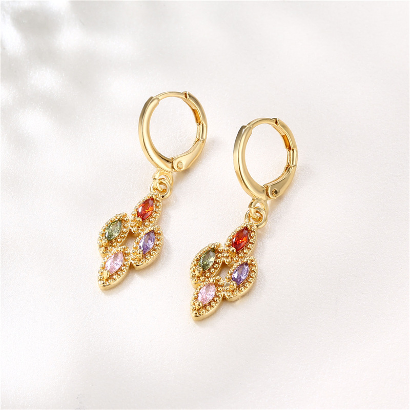 New European and American Ornament Supply Independent Station Diamond-Embedded Geometric Earrings New Copper-Plated Gold Mixed Color Horse Eye Zircon Earrings for Women