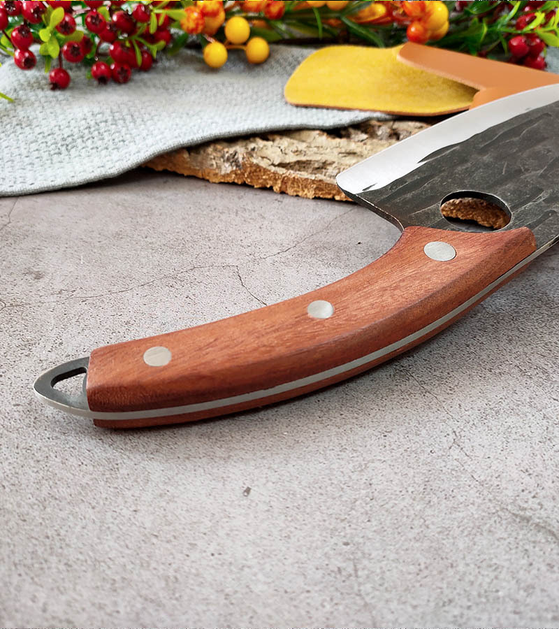 木柄锤纹屠宰小弯刀不锈钢剔骨割肉剥皮杀鱼屠夫刀户外指环小菜刀