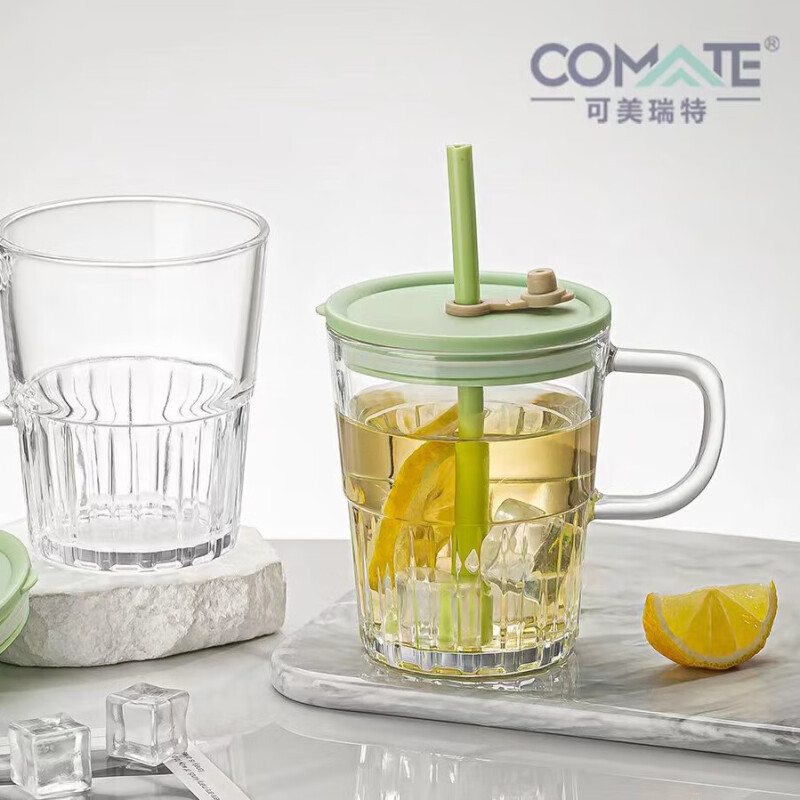 glass free handle cup two-piece set double package glass cup with straw with cup with handle milk cup gift box