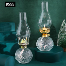 D555复古水晶玻璃煤油灯  客厅卧室摆件氛围小夜灯 应急照明灯具