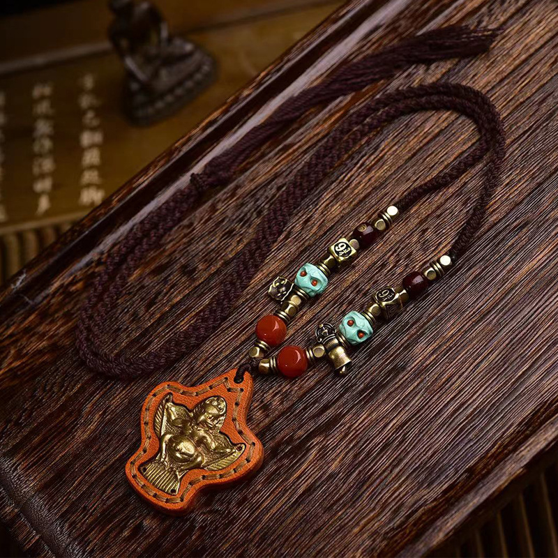 藏传老天铁大鹏鸟吊坠纯牛皮手工制作项链男女藏式文玩挂脖毛衣链