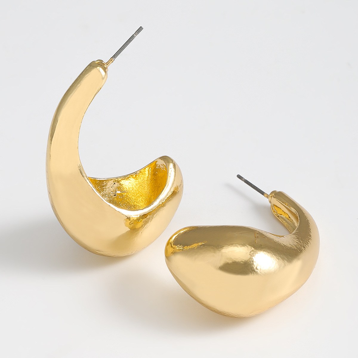 欧美时尚泪滴形耳饰 简约冷淡风几何半环形耳环za光面金属耳坠新