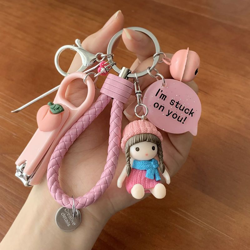 creative cute one pair of lovers keychain female online influencer fresh girlfriends cartoon car key chain backpack hanging ornament