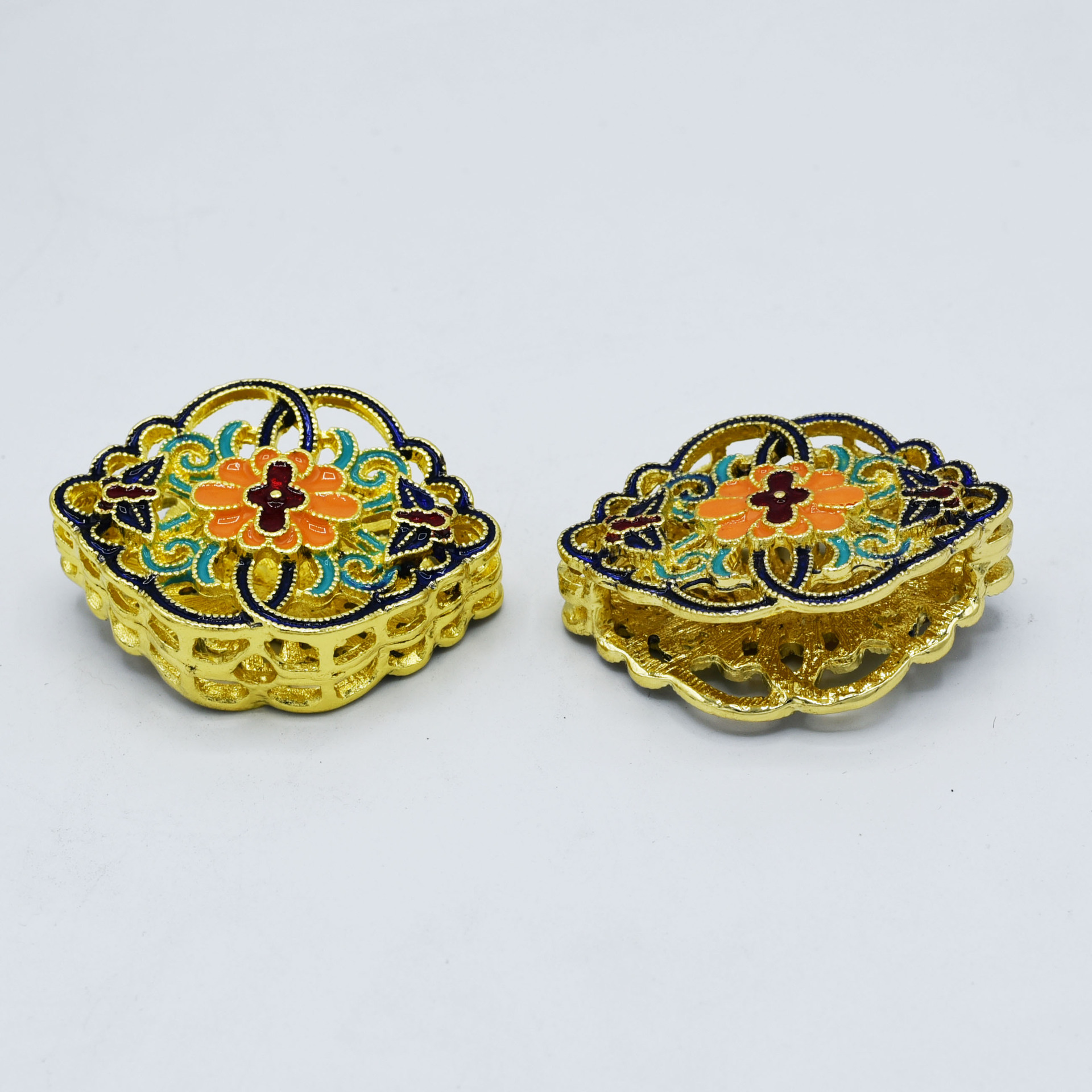 合金滴油烧蓝珐琅吊坠古风diy饰品配件景泰蓝双面挂件流苏帽挂件