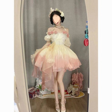甜美少女人鱼姬色立体花朵连衣裙洋装塔仙女裙子花嫁裙