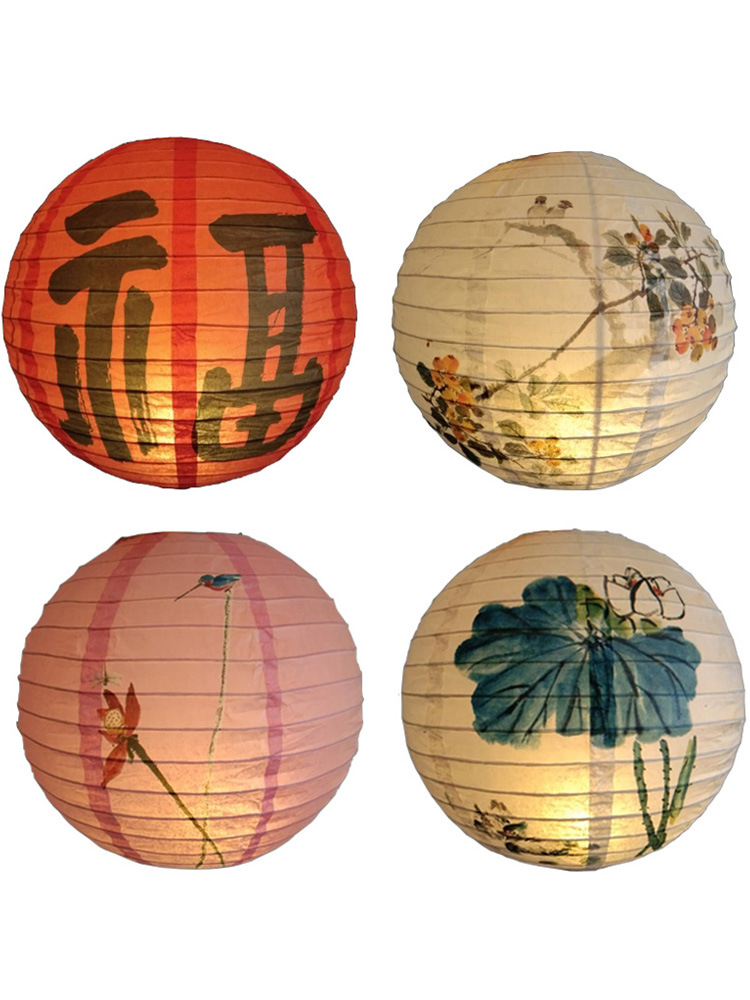 古风纸灯灯笼装饰中秋氛围挂饰国风红灯笼中式手提花灯场景道具