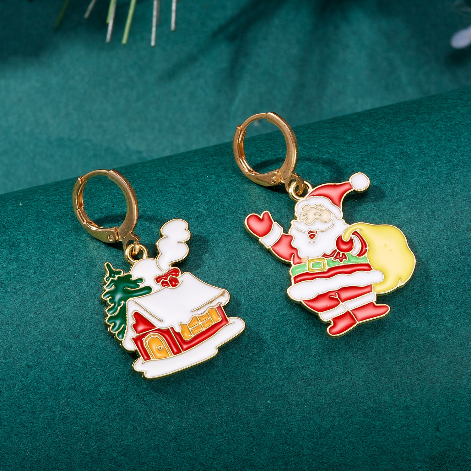 Cross-Border New Arrival Christmas Tree Cane Snowflake Flower Santa Claus Earrings Types a and B Asymmetric Christmas Stud Earrings Earrings