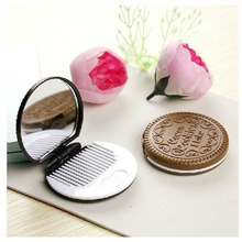 迷你巧克力饼干镜梳夹心化妆镜随身便携折叠镜梳圆形随身镜子梳子