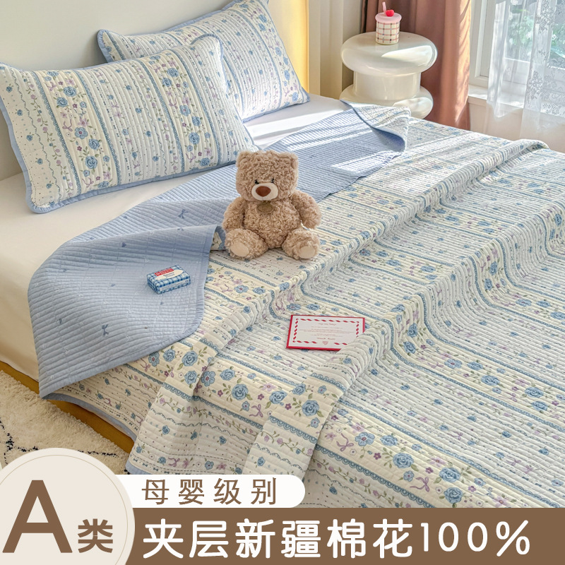 定做小清新纯棉花夹棉床盖双面可用全棉床盖床单三件套被套四件套