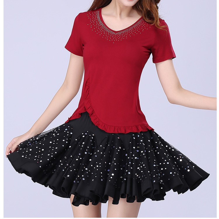 广场舞服装新款表演服春夏拉丁舞裙子舞蹈亮片半身裙大裙摆跨境专