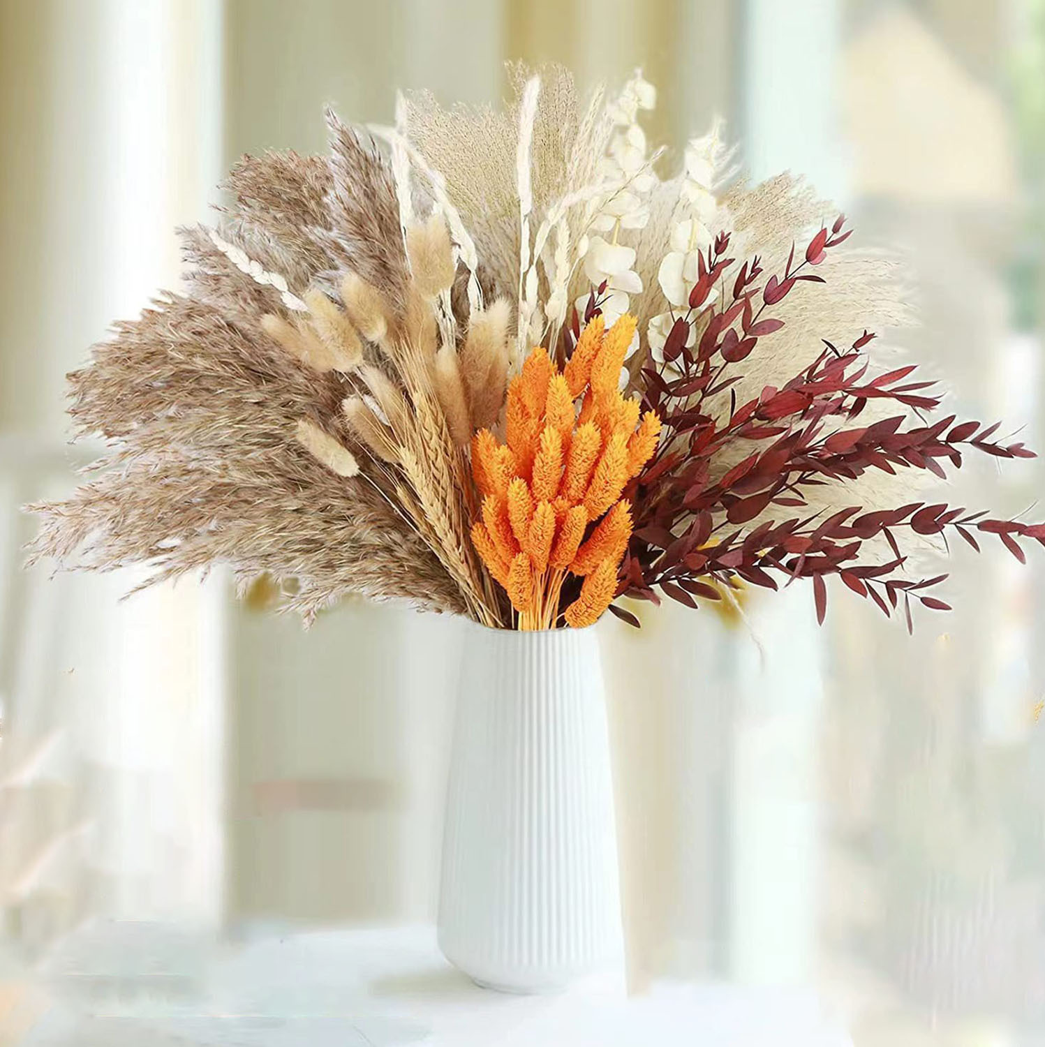 芦苇花束干花混搭组合拂尘兔尾草北欧风婚庆家居装饰亚马逊供货