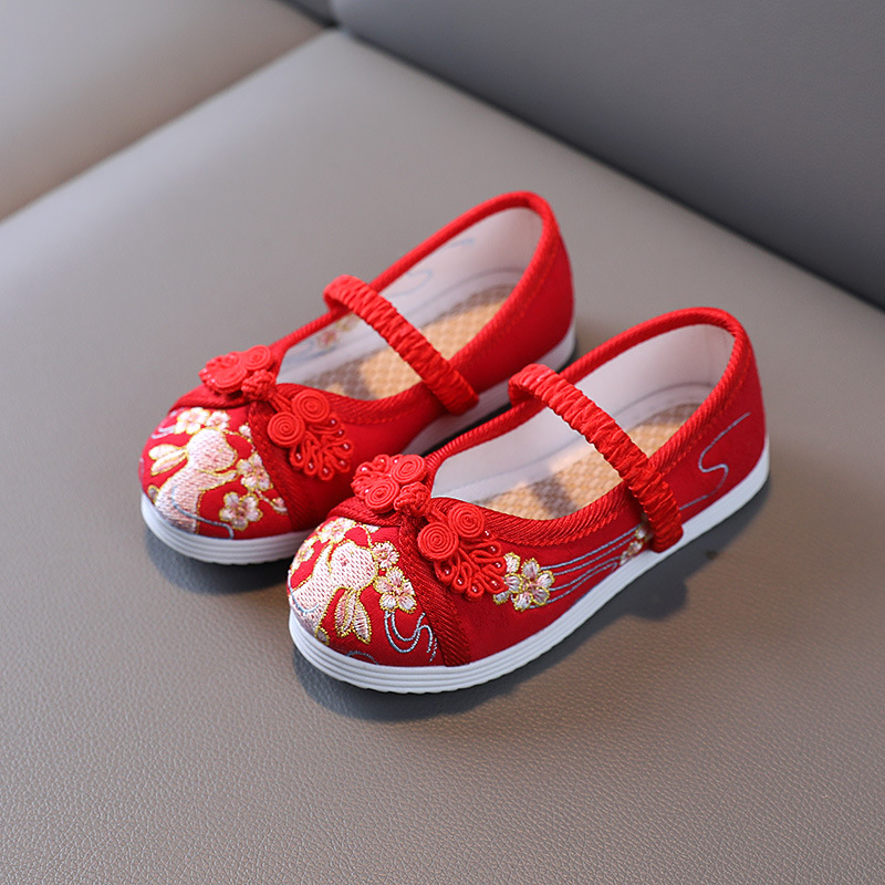 New Girls' Cloth Shoes Children's Embroidered Shoes Antique Shoes Old Beijing Traditional Cloth Shoes Children's Shoes Baby Princess Shoes for Han Chinese Clothing
