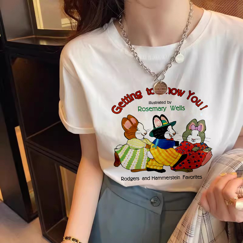 [Recommended] Cotton Heavy Thick White Short Sleeve round Neck T-shirt Women's Half Sleeve 2024 Summer New Loose