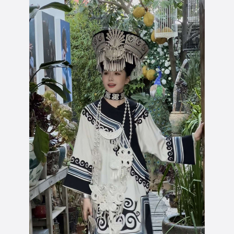 yt140823彝族民族服装中式女装中国风茶系穿搭一整套白色套装裙