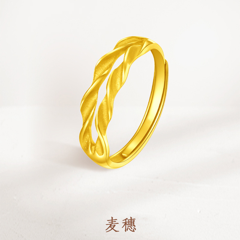 5g黄金戒指女周d福穗穗平安麦穗足金999指环开口调节珠宝水贝批发