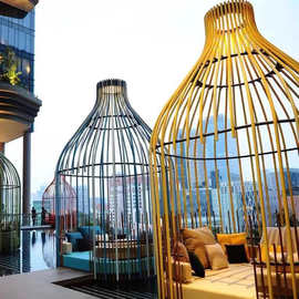 户外超大型铁艺鸟笼酒店装饰巨型鸟笼特大号别墅庭院下午茶餐桌