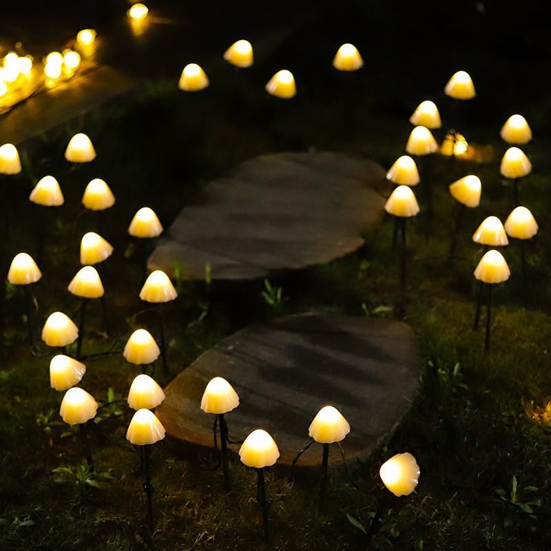 Cross-Border New Product Led Solar String Lights Floor Outlet Mushroom String Outdoor Atmosphere Christmas Festival Courtyard Landscape Lamp