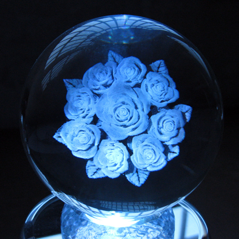 厂家出售彩色水晶球内雕摆件生日礼物礼品纪念品定制刻字logo照片