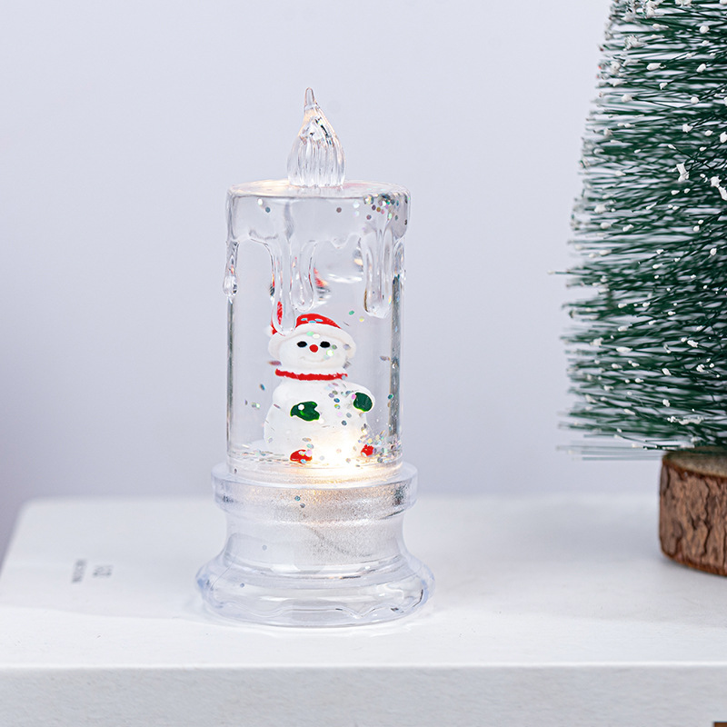 Christmas Water Injection Transparent Tears Simulation Led Electronic Candle Santa Claus Snowman Snow Snowflake Small Night Lamp
