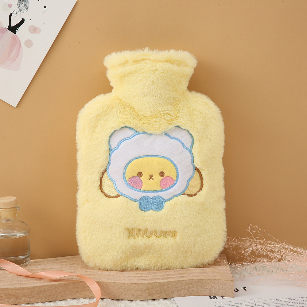 Large Capacity Cute Plush Hot Water Injection Bag Cartoon Girlish Hand Warmer Embroidery Winter Warm Hot Pack