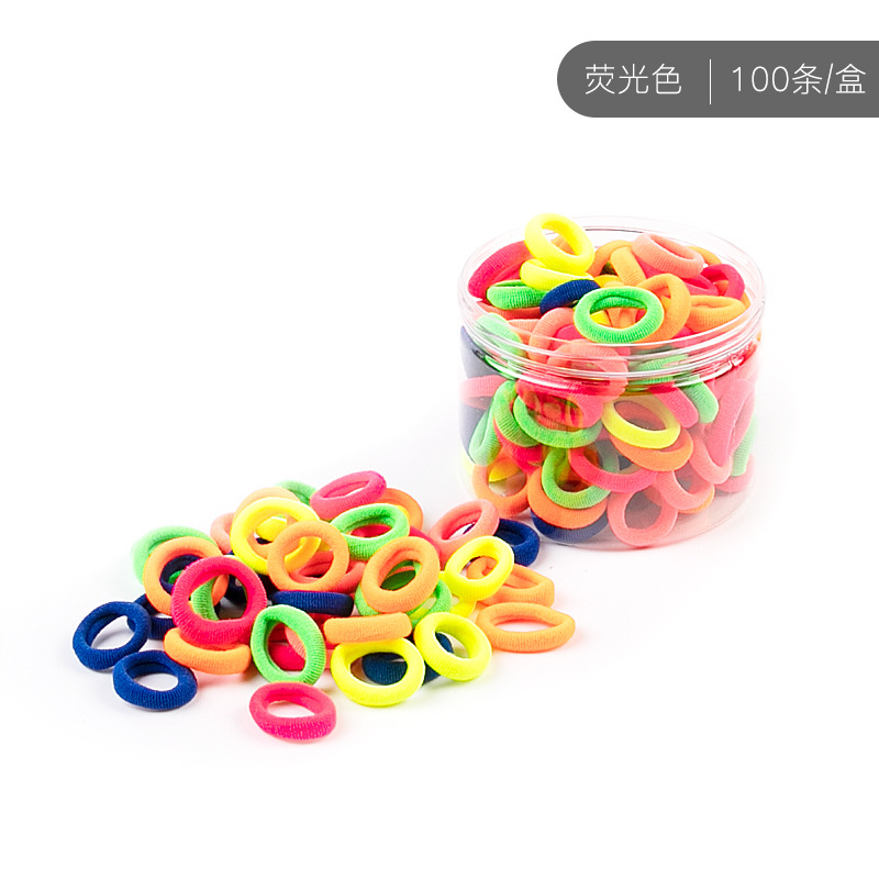 100 Pcs/Can New Korean Style Children's Hair Accessories High Elasticity Towel Ring Seamless Small Candy Color Hair Ring Wholesale