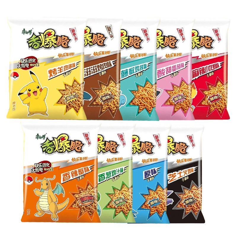 康师傅干脆面香爆脆宝可梦联名款包装香辣蟹小龙虾多味选整箱集卡