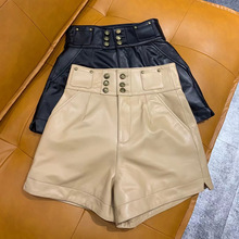 2021 genuine Leather Shorts Women Shorts All-match Sashes Wi