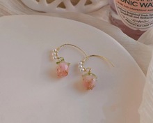 「蜜桃草莓」日系少女 精致甜美气质优雅百搭珍珠草莓耳环/耳夹