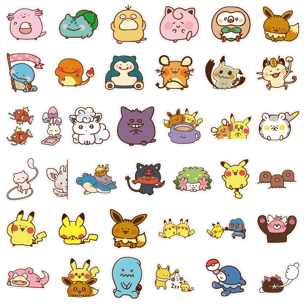 50张精灵宝可梦卡通涂鸦贴纸汽车行李箱滑板车水杯防水贴纸批发