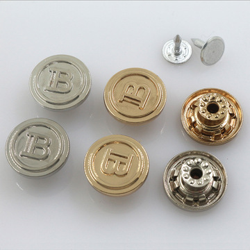 现货b字logo高档电镀金属摇头工字扣 牛仔服装五金纽扣配件