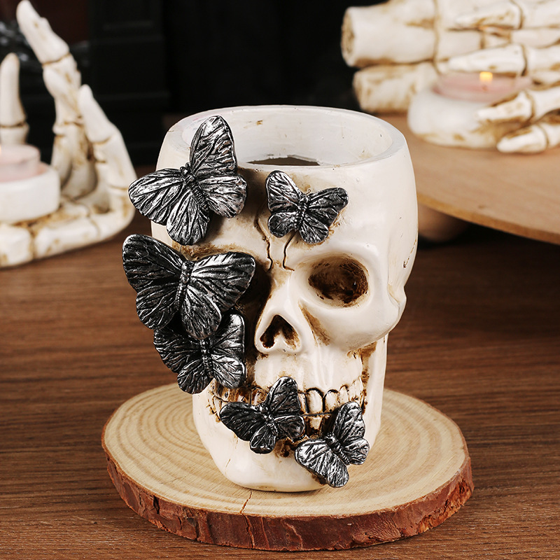 Cross-Border Halloween Decorations Ins Style Skull Hand Resin Candlestick Ghost Festival Party Garden Ornaments