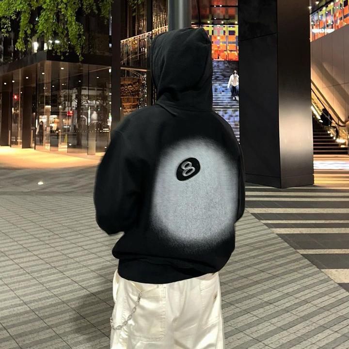 包邮过验stu恶搞8 ball fade hoodie晕影黑8印花卫衣宽松连帽衫男