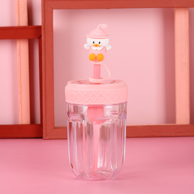 Cute Pet Cartoon Straw Cup Male and Female Students Mixing Cup Summer Good-looking Little Duck Plastic Cup