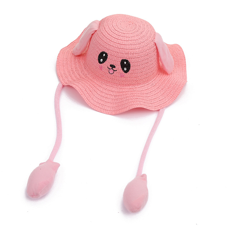 Douyin Same Style Moving Rabbit Ears Children's Hat Cute Airbag Cartoon Baby Straw Hat Summer Travel Sun Hat