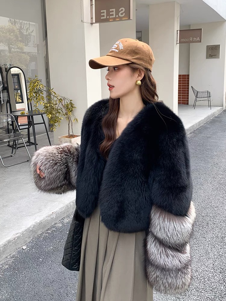新款整皮银狐狐狸毛皮草外套女短款显瘦皮毛一体年轻款裘皮大衣冬