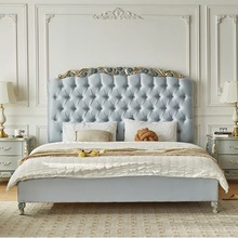 法式宫廷风1.8米双人床 定制欧式实木布艺床卧室家用复古雕花公主