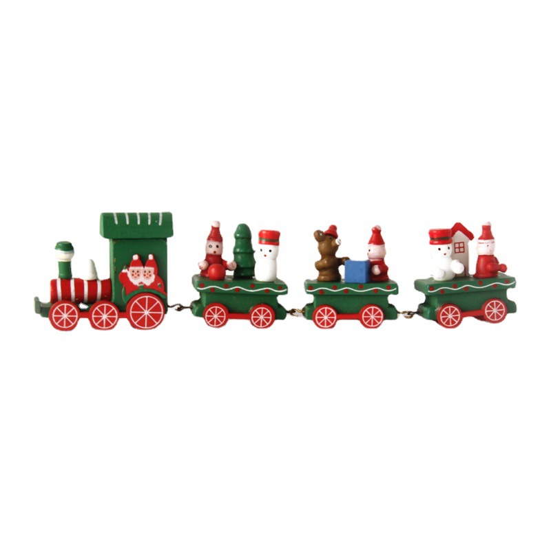 Color Box Packaging Christmas Wooden Mini Simulation Train Table Decorations Solid Wood Christmas Train