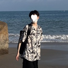 花衬衫男短袖夏季薄款复古宽松衬衣沙滩泰式休闲痞帅气上衣